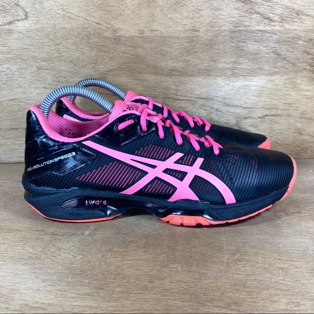 Asics Gel-Solution Speed 3 Black Pink Women SZ 8 Low-Top Lace-Up Athletic Shoes